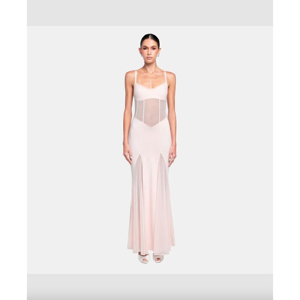 OW Collection Serenity Corset Sheer Maxi Dress PURPLE Lavender Womens Size Small